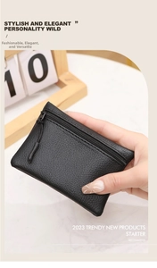 Mini portamonete nero in pelle PU con grana litchi e chiusura a zip portatile