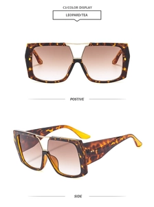 Dual-beam leopard pilot sunglasses with tea gradient lenses in front and side views