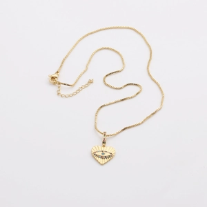 Minimalist gold plated heart necklace with colorful evil eye pendant on white background