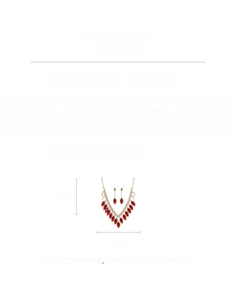 Detailed specs of luxury red rhinestone teardrop pendant necklace and fringe earrings set