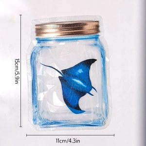 Detail view of manta ray suncatcher sticker showing dimensions 15cm height and 11cm width