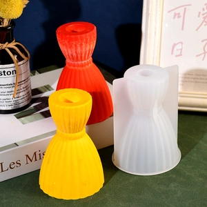 Striped hourglass candle holder silicone mold with elegant pleated skirt style finish