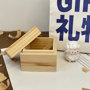 Macro shot of a minimalist wooden gift box with textured wood grain for small crafts