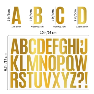 2-inch gold letter stickers set showing dimensions of uppercase and lowercase alphabet