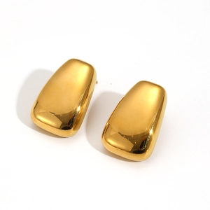 Polished 18k gold plated stainless steel geometric earrings on white background