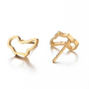 Close-up of elegant gold irregular hollow heart-shaped stud earrings on white background