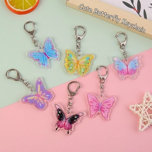 Mignon Porte Clés Papillon Acrylique Pendentif Coloré Pour Sac À Dos Étui Écouteurs Ornement Fille Accessoire