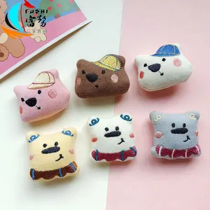 Plush Bear Dog Doll Head Brooch Embroidered Fabric DIY Accessories For Clothes Bags Shoes Cute Cartoon Animal Design