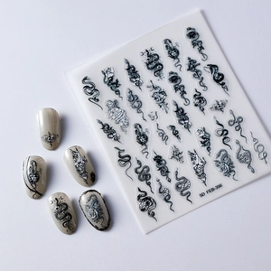 5D embossed snake and rose nail art stickers with gothic dark totem designs for DIY