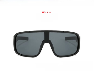 Front view of matte black oversized sports cycling sunglasses with grey one-piece lens