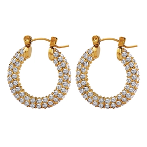 Elegant gold-plated U-shaped earrings featuring full pavé set sparkling zircon crystals