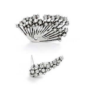 Elegant silver asymmetrical leaf earrings with shimmering rhinestones for women