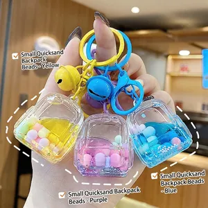 Cartoon Liquid Quicksand Keychain Acrylic Transparent Backpack Ice Cream Bear Pendant Bag Charm Accessories Gift
