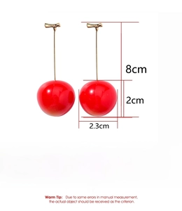 Detailed dimension guide for long red cherry earrings made of high-quality copper material