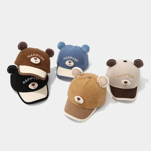 Casquette d'hiver pour enfants avec oreilles d'ours et broderie Happy en cinq couleurs