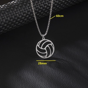 Collier avec pendentif volley-ball en acier poli avec chaîne de 60 cm et pendentif de 28 mm