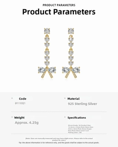 Detail of S925 silver bow earrings with pear-cut zircon and 18K gold plating