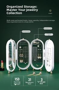 Foldable jewelry organizer with 153 earring holes, 21 necklace slots and gold feet