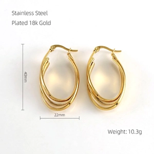 Three-layered 18k gold plated stainless steel hoop earrings in a minimalist style