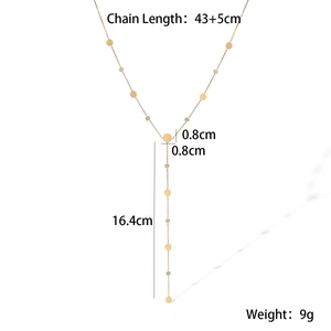 Detailed dimensions of gold 18K Y-necklace with chain length and pendant measurements