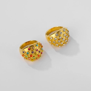 Chunky gold stainless steel dome rings featuring colorful and clear zircon stone inlays