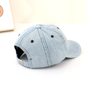 Light blue denim baseball cap for kids with excavator embroidery and adjustable metal buckle