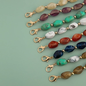 DIY colorful acrylic stone chains with irregular beads and golden lobster clasps for bags