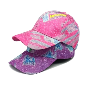 Tie-dye baseball cap with colorful gradient pattern and adjustable back strap for sun protection