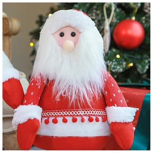 Trama in maglia dettagliata e barba di peluche di un Babbo Natale telescopico decorativo