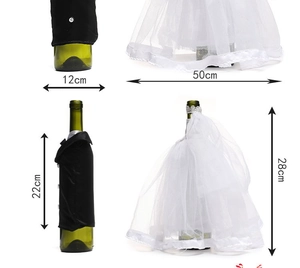 Wedding wine bottle covers bride and groom style with detailed product dimensions