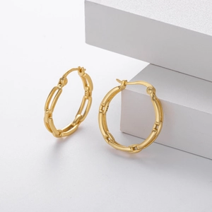Detailed close-up of S925 sterling silver gold chain-style earrings on white background