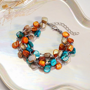 Bohemian multilayer geometric beaded bracelet with colorful natural shell stones