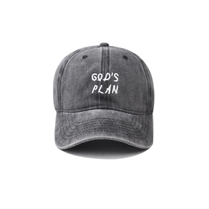 God's Plan embroidered baseball cap in washed grey vintage style distressed cotton