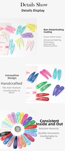 Close-up of candy-colored teardrop snap hair clips featuring smooth painted metal finish