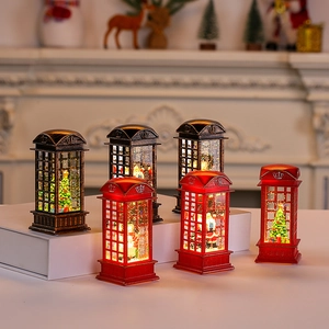 Illuminated Christmas telephone booth water lanterns with Santa Claus and glitter