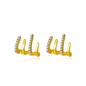 Vintage gold four-claw earrings with micro-inlaid rhinestones on a white background