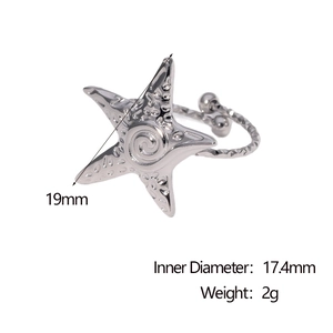 Detailed size chart showing starfish ring dimensions of 19mm width and 17.4mm inner diameter