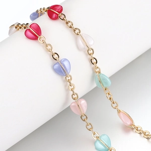 Copper Link Chain Colorful Heart Shaped Acrylic Beads Electroplated Accessories For DIY Necklace Bracelet Making