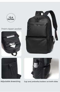 Detailansicht des 15,6 Zoll Laptopfachs und der mehrlagigen Vordertaschen des Rucksacks