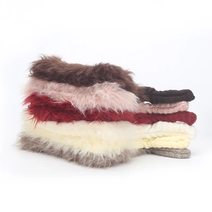 Plush winter knit headbands in six colors including brown, pink, and cream for cold protection