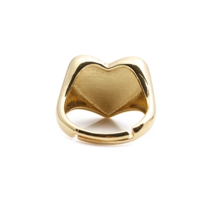 18k gold plated open heart ring with bright golden finish and adjustable band design