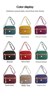 Collage of large capacity nylon crossbody bags available in nine various elegant colors