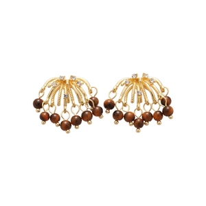 Tiger eye stone firework tassel earrings with gold finish and rhinestone details