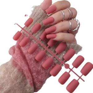 Matte red long square press-on nails set with matte finish for a modern look
