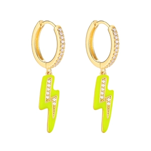 S925 silver needle lightning drop earrings with yellow enamel and micro-set zircon accents