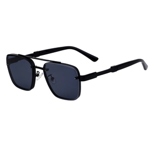 Classic black square frame sunglasses with dark grey lenses and folding temple design