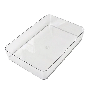 Clear acrylic drawer organizer tray for stationery and cosmetics with rounded corners