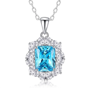 Luxurious S925 silver necklace with a 2.5ct oval aquamarine and sparkling zircon accents