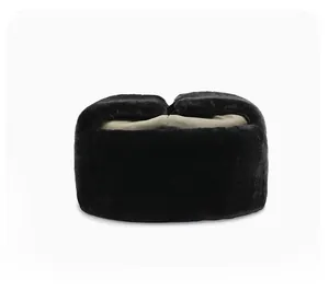Rear view of winter trapper hat with premium thick black faux fur and warm lining