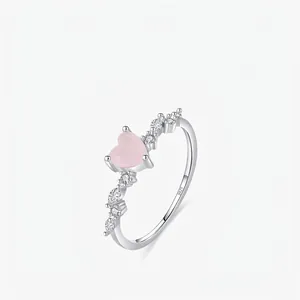 Pink Heart Ring 925 Sterling Silver Cubic Zirconia Sweet Elegant Romantic Finger Jewelry For Women Girls Gift